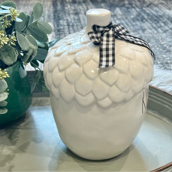Rae Dunn White Acorn Decor with Black Bow - Picture 3 of 5